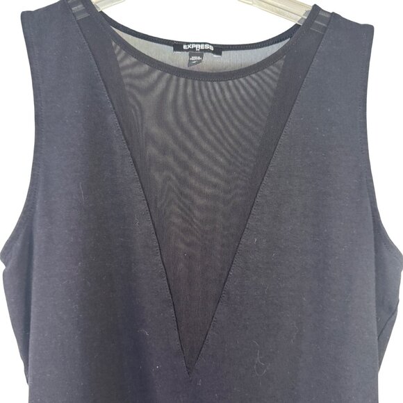 Express Womens Size Medium Black Sleeveless V-Neck Mesh Panel Thong Bodysuit - Picture 2 of 6